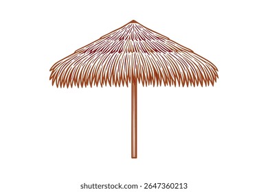 Brown Beach Umbrella with Thatched Roof for Shade on a Sunny Day