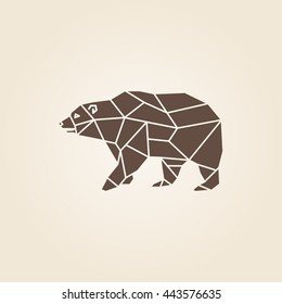Brown bear abstract geometric polygon vector. Low poly grizzly sign logo. 