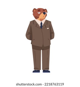 Brown Bear as Animal Office Employee Wearing Formal Corporate Suit Standing Vector Illustration