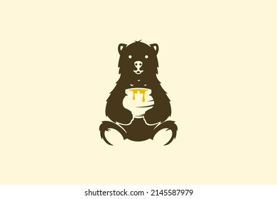 plantilla de logotipo de miel de abeja de oso marrón