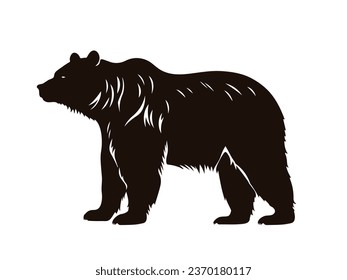 Brown bear, black silhouette isolated on white, vector illustration