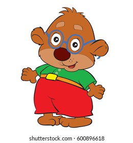 Brown Bear In Bow Tie, Blue Pants And White Top Cute Toy Baby Animal Dressed As Little Boy