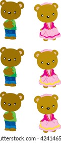 brown bear boy and girl, Cartoon vector illustration