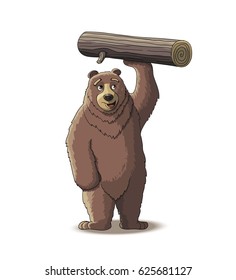 Brown bear carry wood from the forest