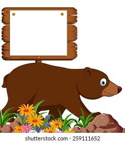 brown bear cartoon with blank sign