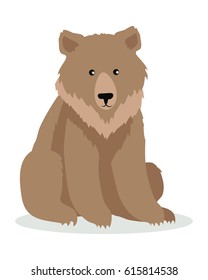 Brown bear cartoon character. Cute bear flat vector isolated on white. North America and Eurasia fauna. Grizzly icon. Animal illustration for zoo ad, nature concept, children book illustrating