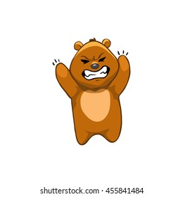 Brown Bear Cartoon Character. Emotion: angry