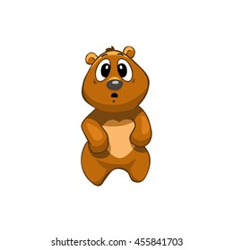 Brown Bear Cartoon Character. Emotion: shocked
