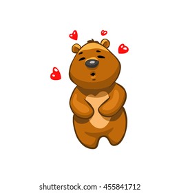 Brown Bear Cartoon Character. Emotion: boy blowing a kiss