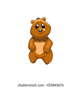 Brown Bear Cartoon Character. Emotion: crying
