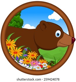 brown bear cartoon in frame