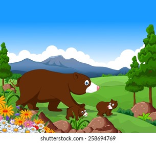 brown bear cartoon in the jungle