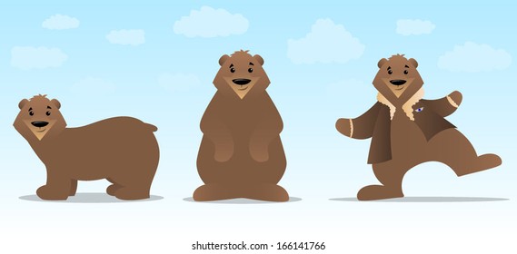 Brown bear cartoon in various poses/Vector Bear Character Set