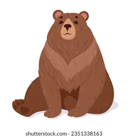 Brown bear. Cartoon wild nature predator, sitting cute bear. Forest mammal animal flat vector illustration. Wild bear