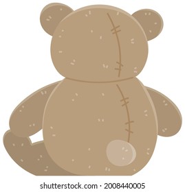 Brown Bear Children S Soft Toy Back View. Teddy Bear Icon. Plaything Vector Flat Illustration Isolated On White. Clumsy Animal Laziness Symbol. Bear Funny Cartoon Character For Kids And Children