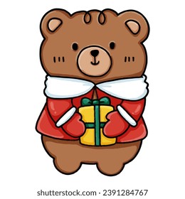 oso marrón con caja de regalo de Navidad Santa Costume	