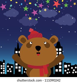 Brown bear in the city at night