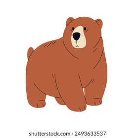 Brown bear cub walking. Cute small forest animal, carnivore going on four paws. Eurasian fauna. Carnivorous beast, wild mammal. Flat vector illustration isolated on white background