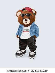 brown bear doll in street fashion style vector illustration