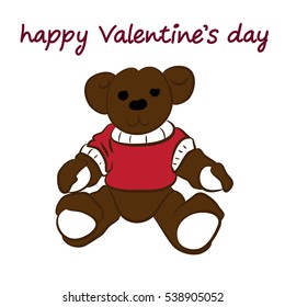 Brown bear dressed in a red sweater. Valentine's Day card.