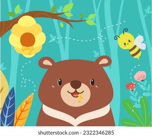 Brown bear eating bee honey
