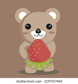Braunbär frisst Erdbeeren. Sommergeschmack, Kinderzeichnung