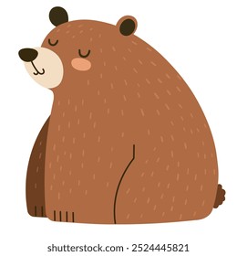 A brown bear with its eyes closed,appeared peaceful and content, cute cartoon characters,wildlife animals designs for babies or children's graphics, prints, fabrics, textiles, flat vector minimal