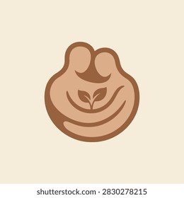 A brown bear face icon with a leafy nose, symbolizing nature and conservation, set against a beige background.