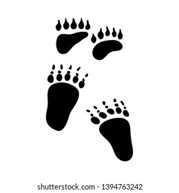 Brown Bear Footprint. Black Silhouette Design. Vector Illustration.