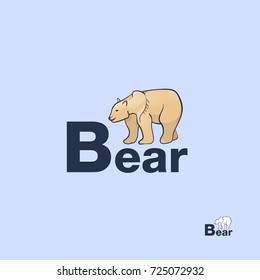 Brown bear. Grizzly bear. Arctic bear hand drawn silhouette isolated on blue background vintage vector design element.