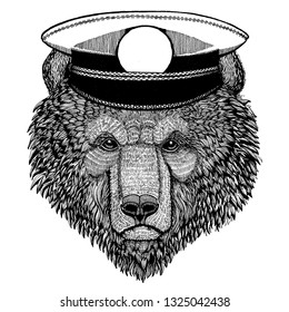 Brown bear Hand drawn image for tattoo, t-shirt, emblem, badge, logo, patch