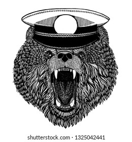 Brown bear Hand drawn image for tattoo, t-shirt, emblem, badge, logo, patch