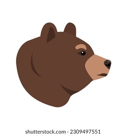 Brown Bear head or face side view. Wild animal. Grizzly bear. Vector illustration icon isolated on white background.