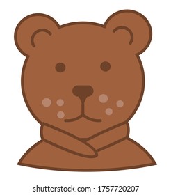 Brown Bear Head Looks Straight. Teddy Bear Icon. Bear Vector Flat Illustration Isilated On White Background. Clumsy Animal Laziness Symbol. Bear Funny Cartoon Character For Kids And Children