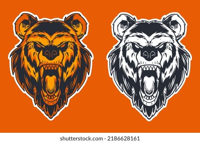 brown bear head mascot vector illustration cartoon style