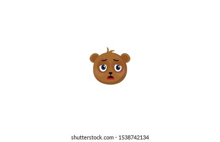 brown bear head, smiley with bear, emotion sadness