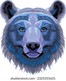 Brown bear head, vector isolated animal
