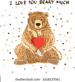 Brown bear hold red heart