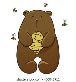 brown bear holding a beehive