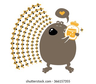 brown bear and honey. Vector illustration
