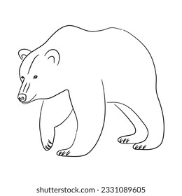 Brown bear illustration in doodle style. Vector isolated on a white background. 