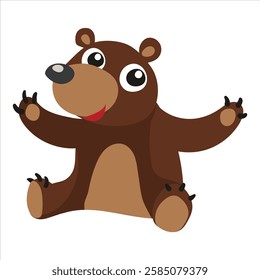 Brown bear isolated on white background. Cute cartoon character. Vector illustration