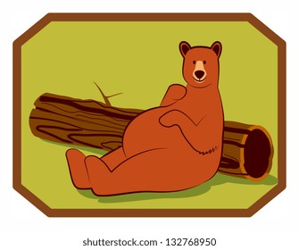 Brown Bear and log. EPS 10