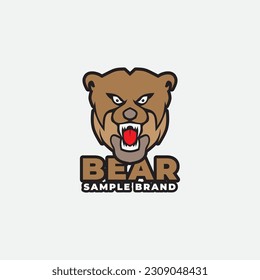 a brown bear logo design that shows an angry expression, suitable for sports brands