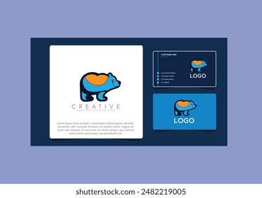Brown bear logo template. Creative Polar Bear cartoon animal logo with business card.