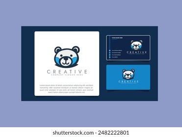 Brown bear logo template. Creative Polar Bear cartoon animal logo with business card.