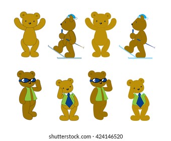 brown bear many action, Cartoon vector illustration