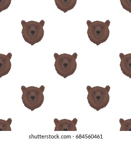 Brown bear muzzle icon in cartoon style isolated on white background. Russian country symbol stock vector illustration.