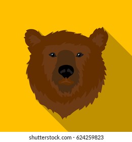 Brown bear muzzle icon in flat style isolated on white background. Russian country symbol stock vector illustration.