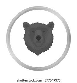 Brown bear muzzle icon in monochrome style isolated on white background. Russian country symbol stock vector illustration.